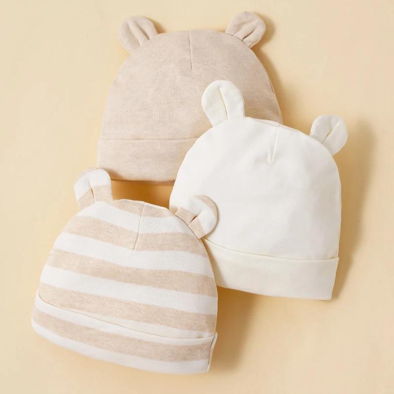 Chapeaux pour bébé unisexe, 3 pièces, abricot, 100% coton, doux, confortables, à la mode et minimali