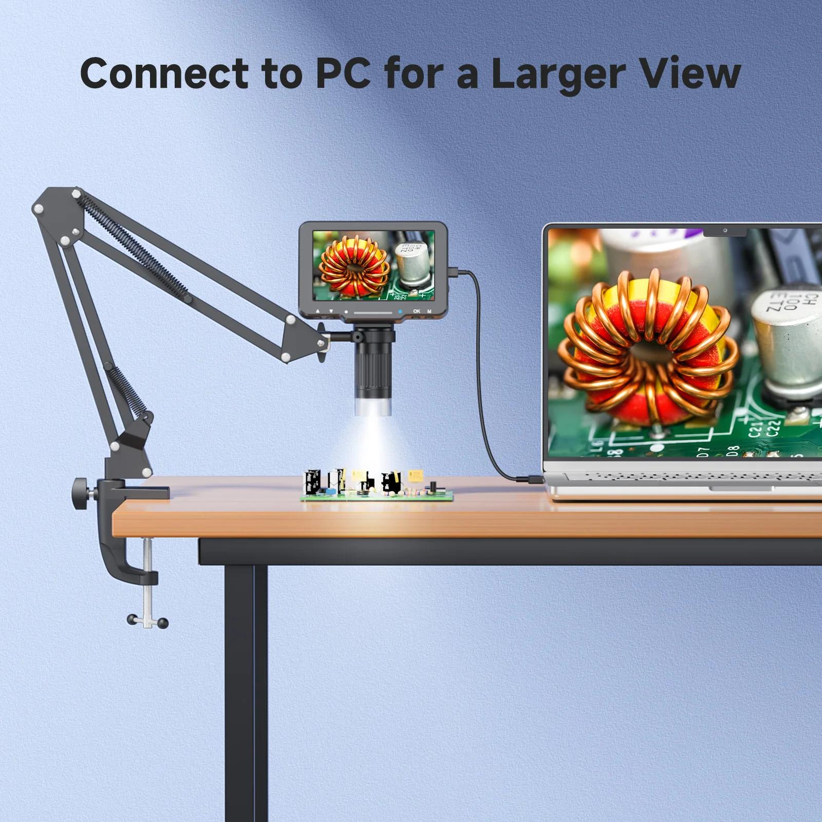 Microscope numérique flexible avec écran IPS de 5 pouces, Microscope à souder avec bras flexible, Mi