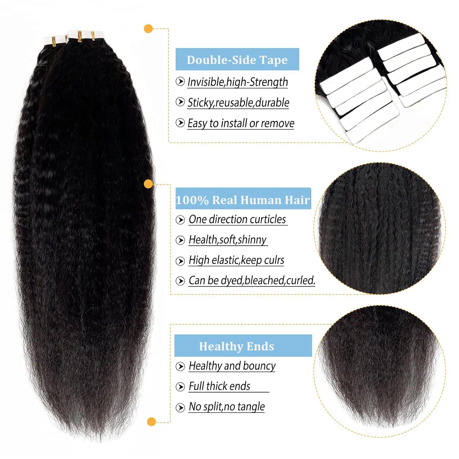 Bande dans les Extensions de cheveux humains crépus droits Extensions adhésives de cheveux brésilien