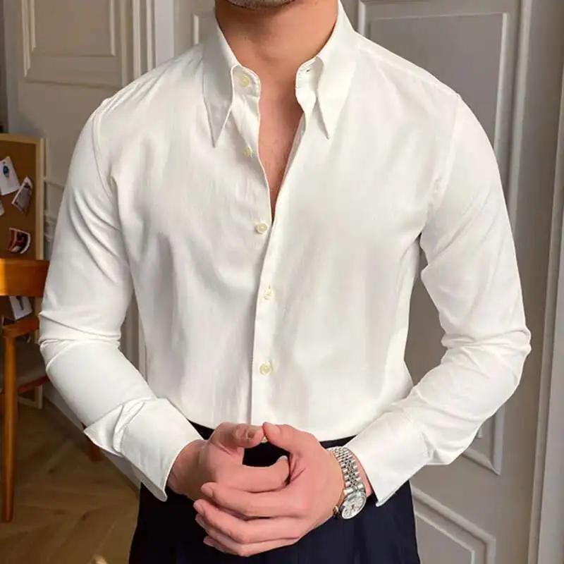 Printemps loisirs britannique affaires chemise Design britannique hommes col Cuba mince solide chemi