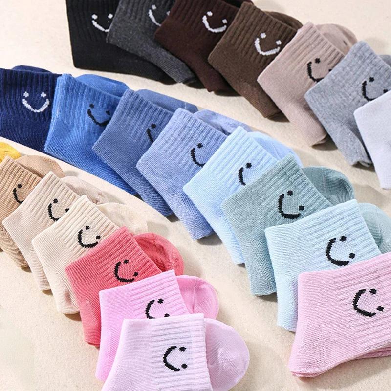 10 paires de chaussettes mi-mollet pour enfants, jolies chaussettes de couleur unie à motif de visag