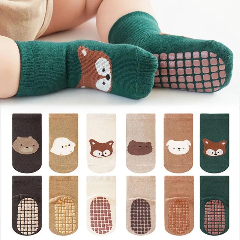 6 paires de chaussettes antidérapantes pour enfants, chaussettes de sol confortables à motif de rena