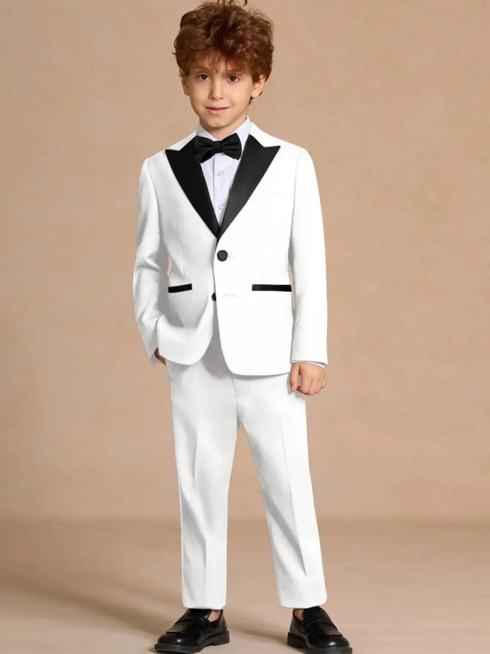 Ensemble de costume blanc élégant 2 pièces pour enfants, fête d'anniversaire, smoking à revers, vête