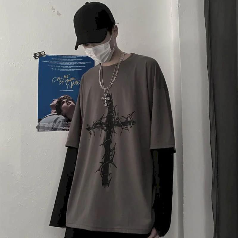 Hommes t-shirts automne hommes vêtements anime décontracté à manches longues surdimensionné Y2K T-Sh