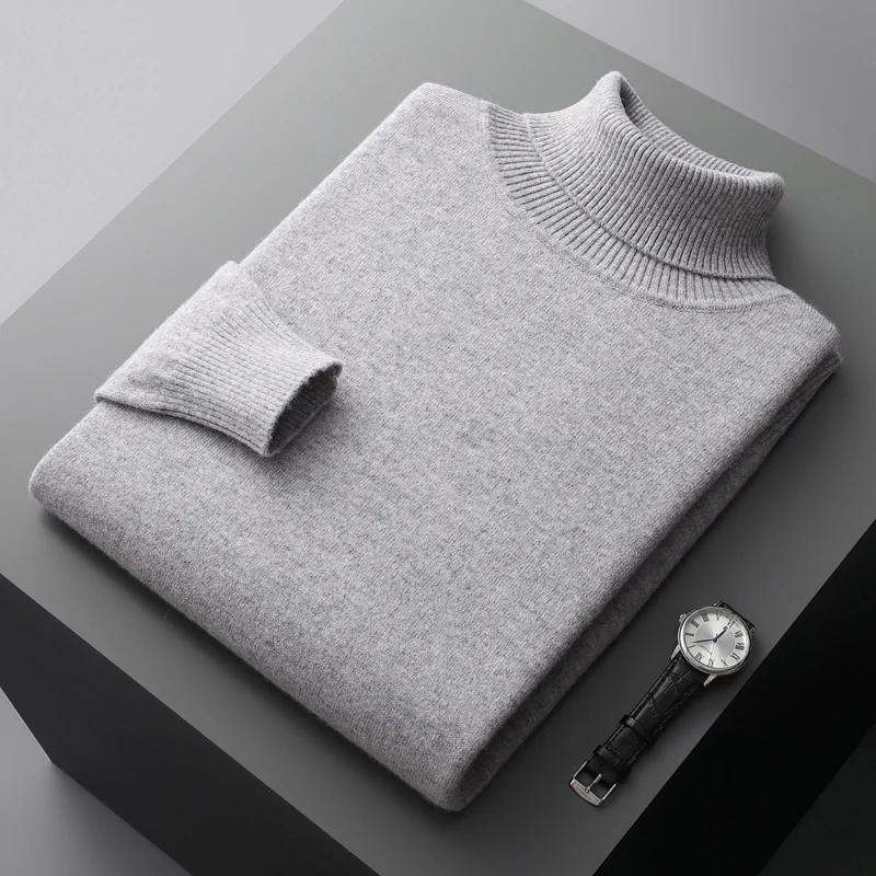 Pull à col roulé en cachemire pour homme, épais, chaud, ample, couleur unie, nouvelle collection aut