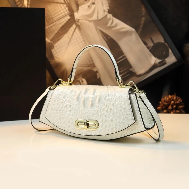 Sac à main en cuir véritable motif crocodile pour femme, petit sac de dégager initié, sacs à bandoul