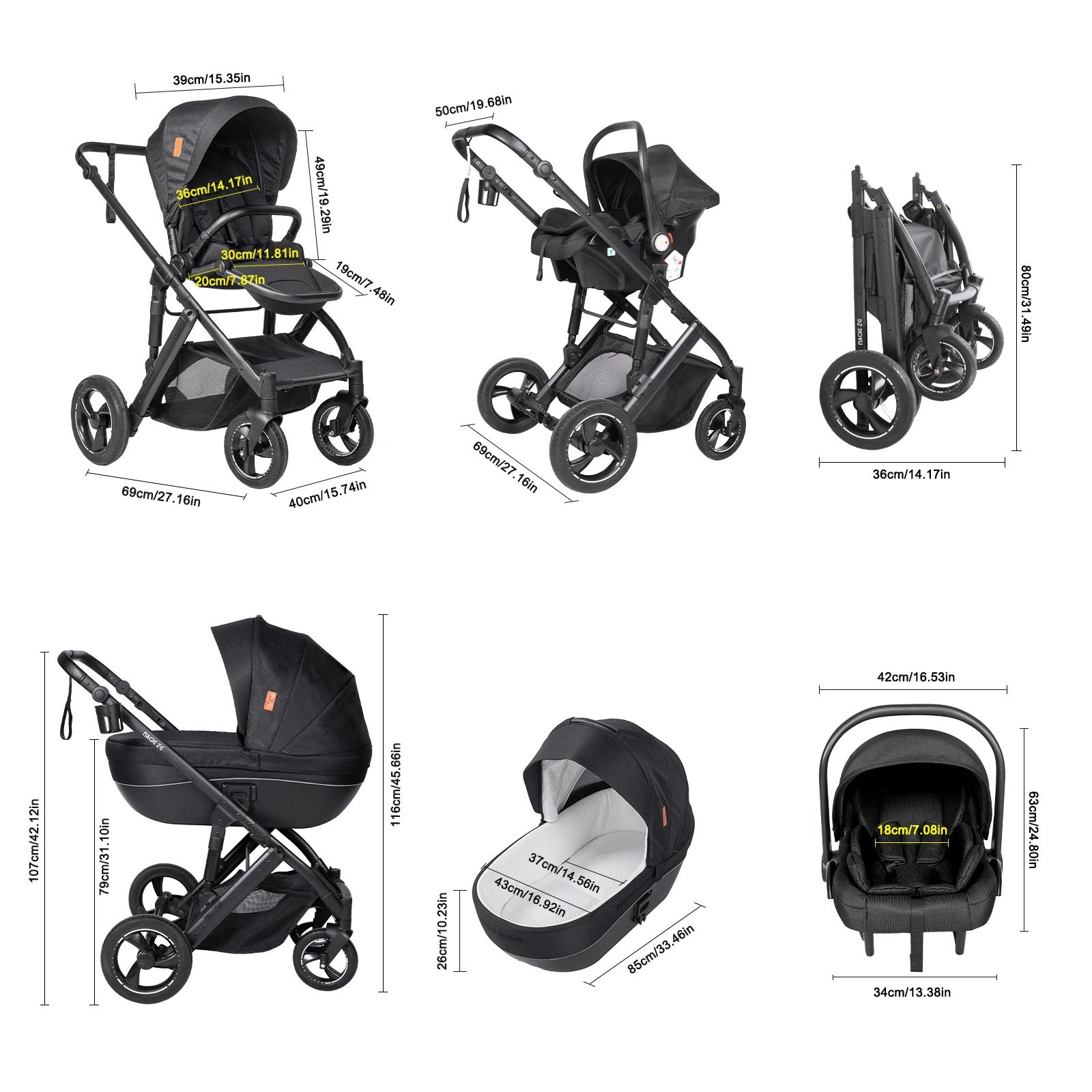 Poussette Bébé 4 en 1 Système de Voyage 3 en 1 Set avec Nacelle Siège Auto et Siège Optionnel Full S
