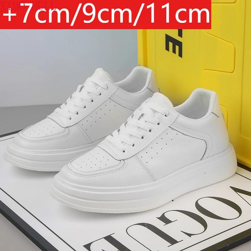 Chaussures De Sport en cuir blanc pour hommes, baskets rehaussantes invisibles De 10cm, grande taill