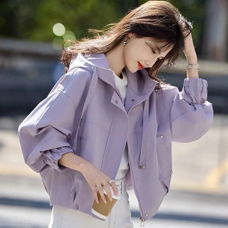Nouvelle Veste Courte à Capuche Ample pour Femme, Style Rétro, Couleur Unie, Manches Longues, Idéale