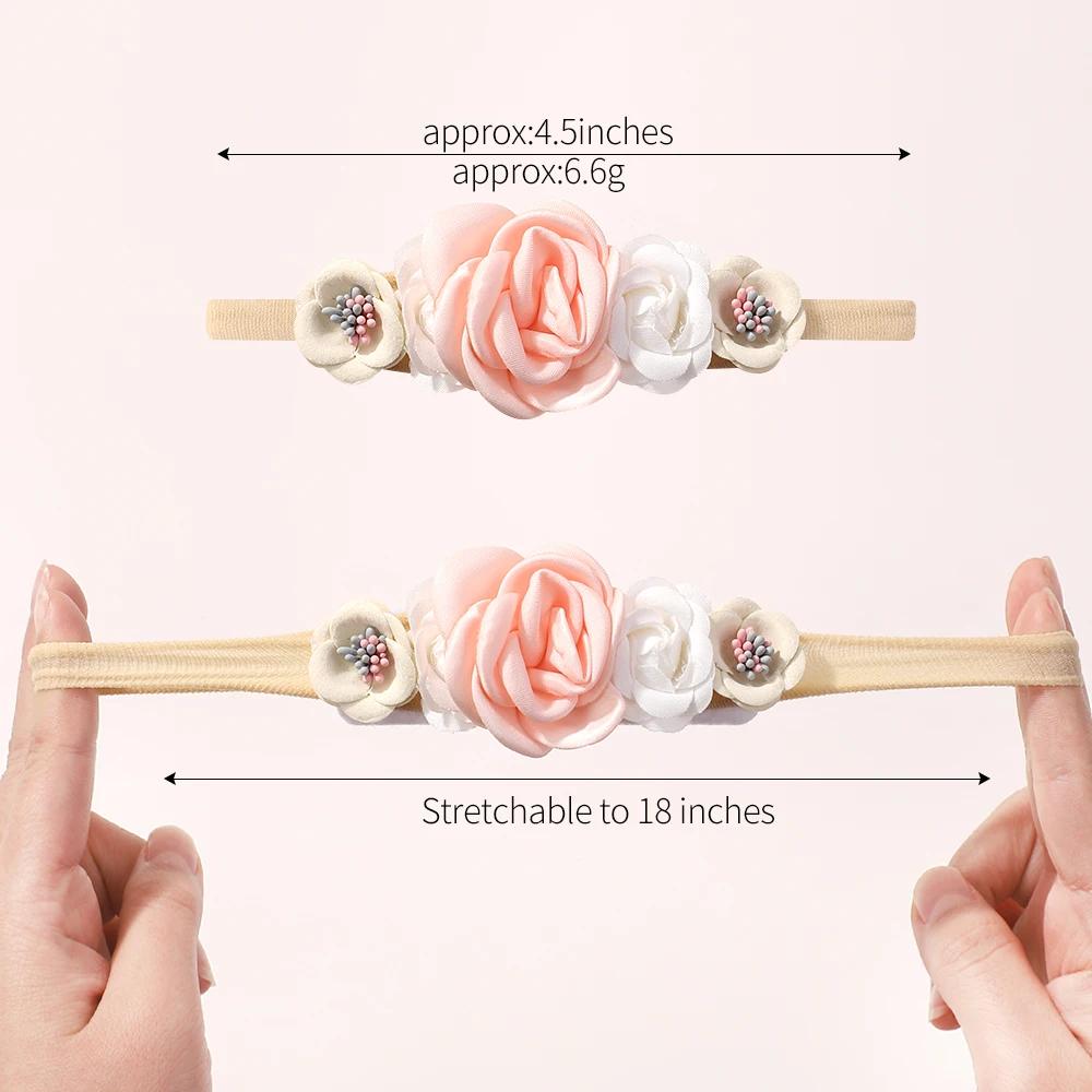 Bande de sauna en nylon élastique pour bébé, nœud en dentelle florale pour nouveau-né, bandes de che
