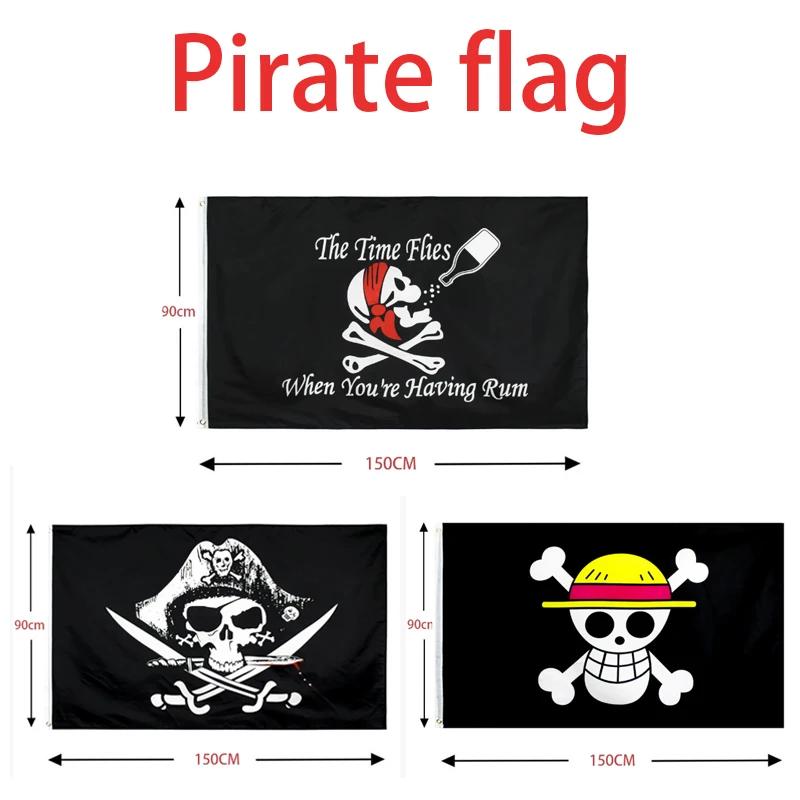 Une pièce 90*150CM Polyester Pirate singe D. Luffy crâne drapeau une pièce chapeau de paille pirates