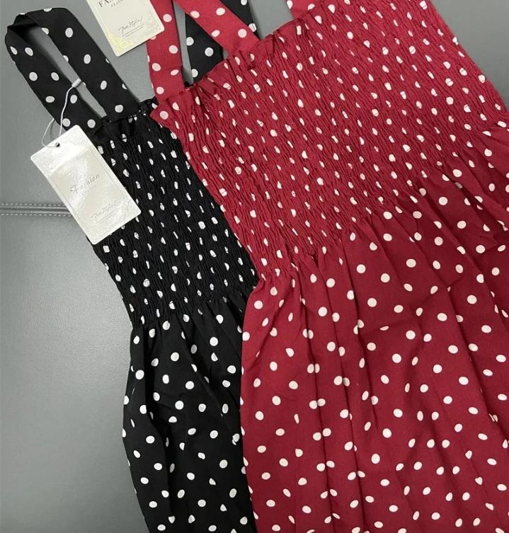 Robe longue d'été décontractée à pois vintage avec volants, élégante, en soie, à bretelles, taille 5