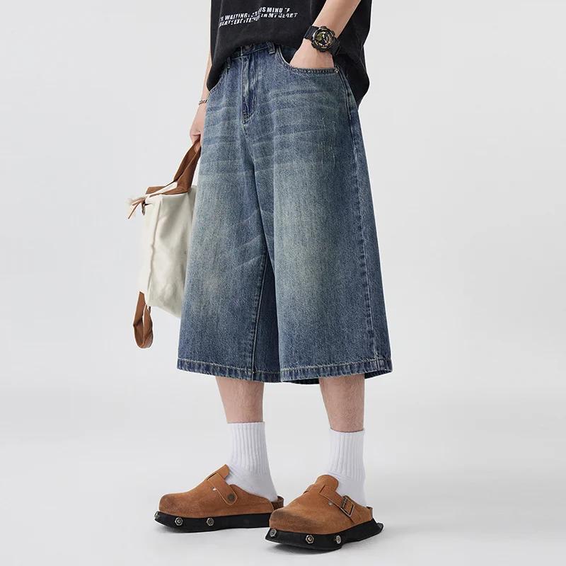 Short en Denim Non élastique pour hommes, sept cinq, ample, jambes larges, polyvalent, Style Simple,