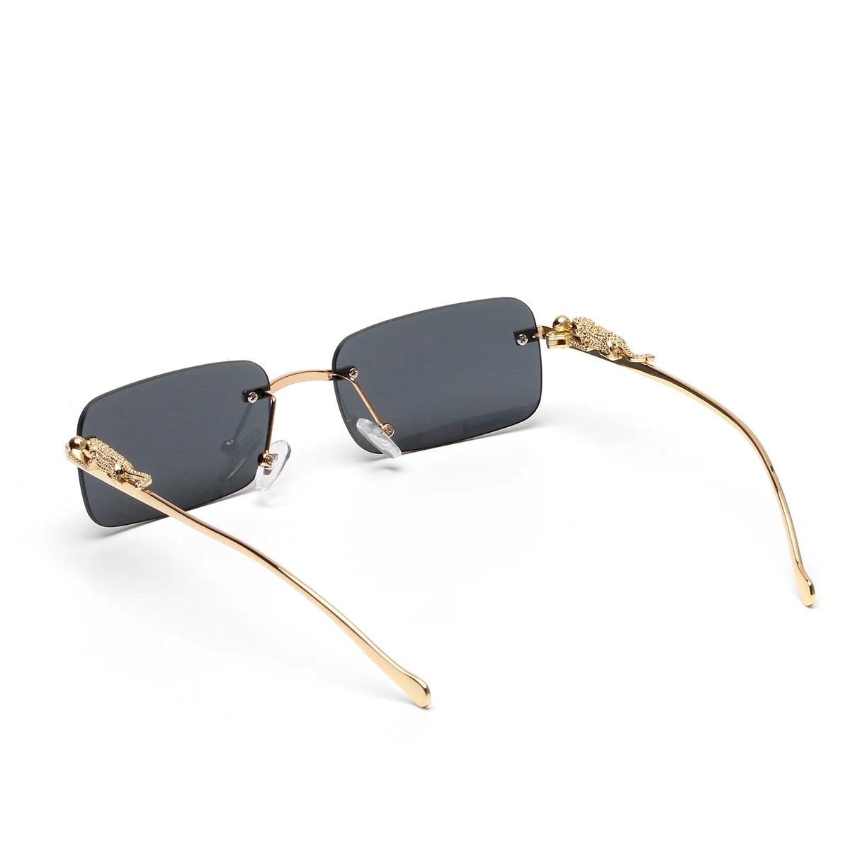 Lunettes de soleil sans monture Ruiao UV400, lunettes carrées en métal tendance pour hommes et femme