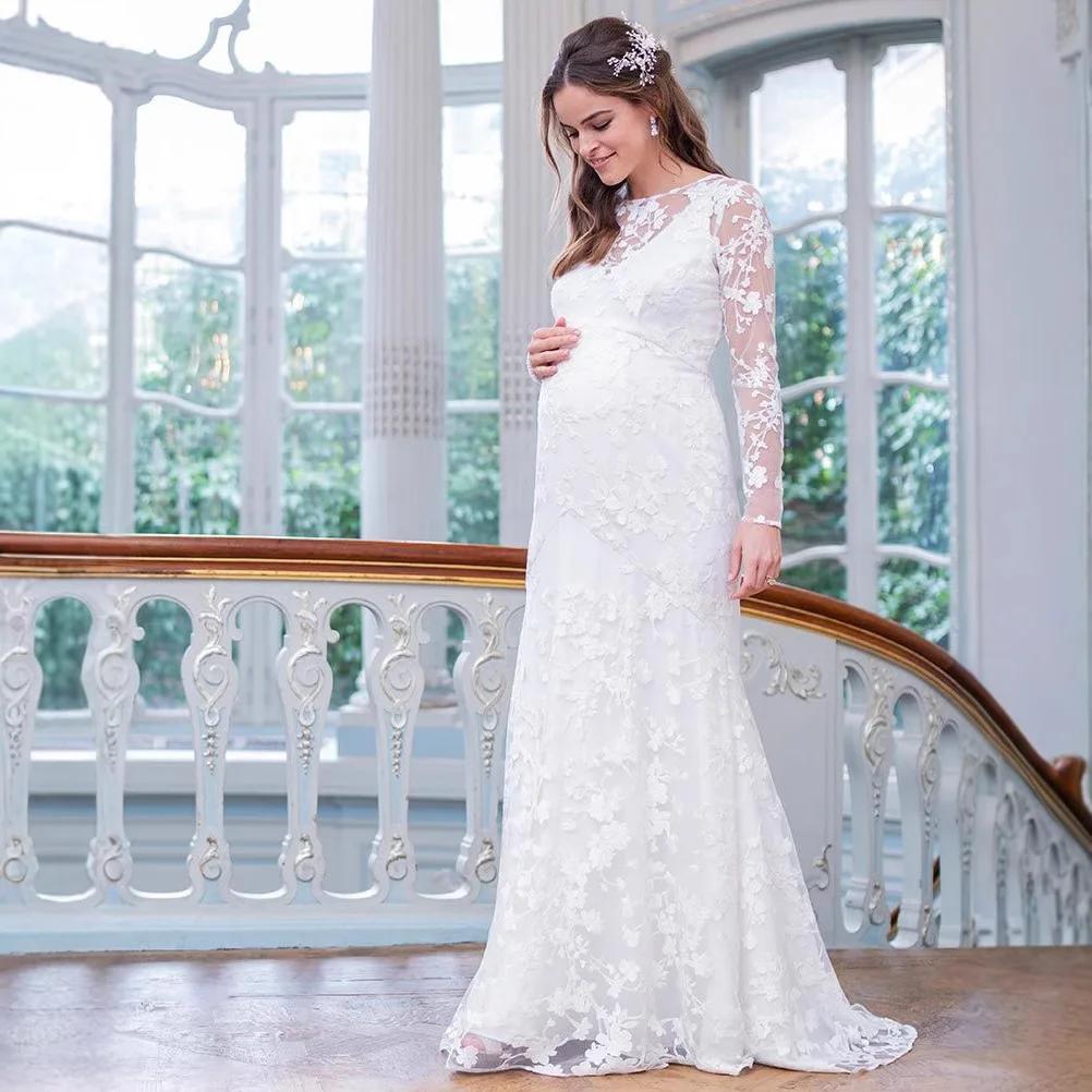 ALTERFull-Robe Longue Maxi en Dentelle, Manches sulf, en Forme de V, Ourlet au Dos, Bouffante, pour