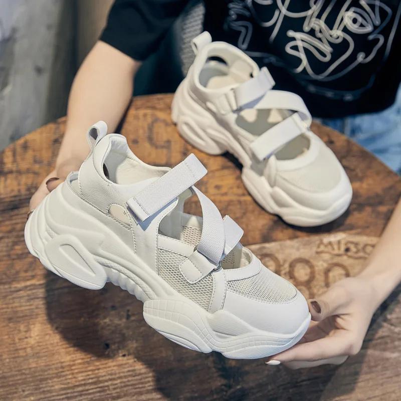 Chaussures en cuir véritable pour femmes, sandales d'été à semelle optique, décontractées, recommand