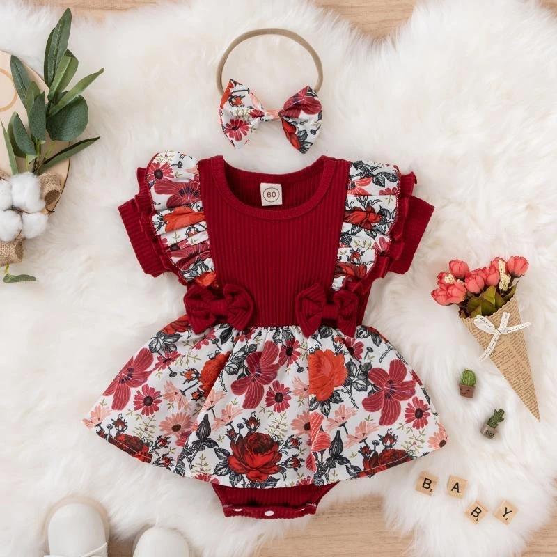 Robe d'été pour bébé fille, combinaison rayée avec nœud papillon, en coton, vêtements floraux pour n