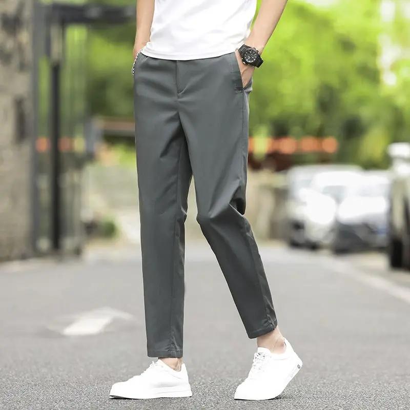 2025 nouveau été cheville longueur pantalon hommes coupe droite mode mince marque vêtements couleur
