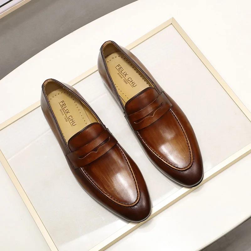 FELIX CHU hommes Penny mocassins chaussures en cuir véritable élégant fête de mariage chaussures hab
