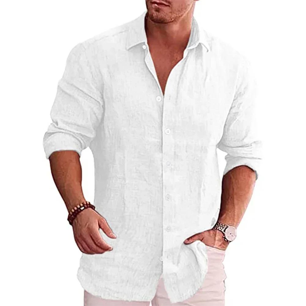 Chemise polyvalente à manches longues pour hommes, coton, lin, décontracté, style de villégiature, m