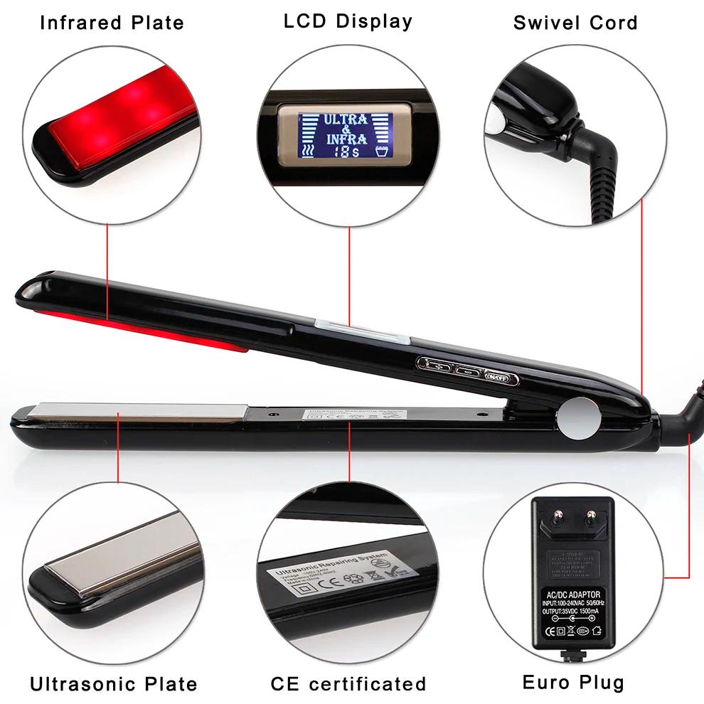 Fer plat à lisser pour cheveux frisés, soins capillaires à infrarouge ultrasonique, traitement à la