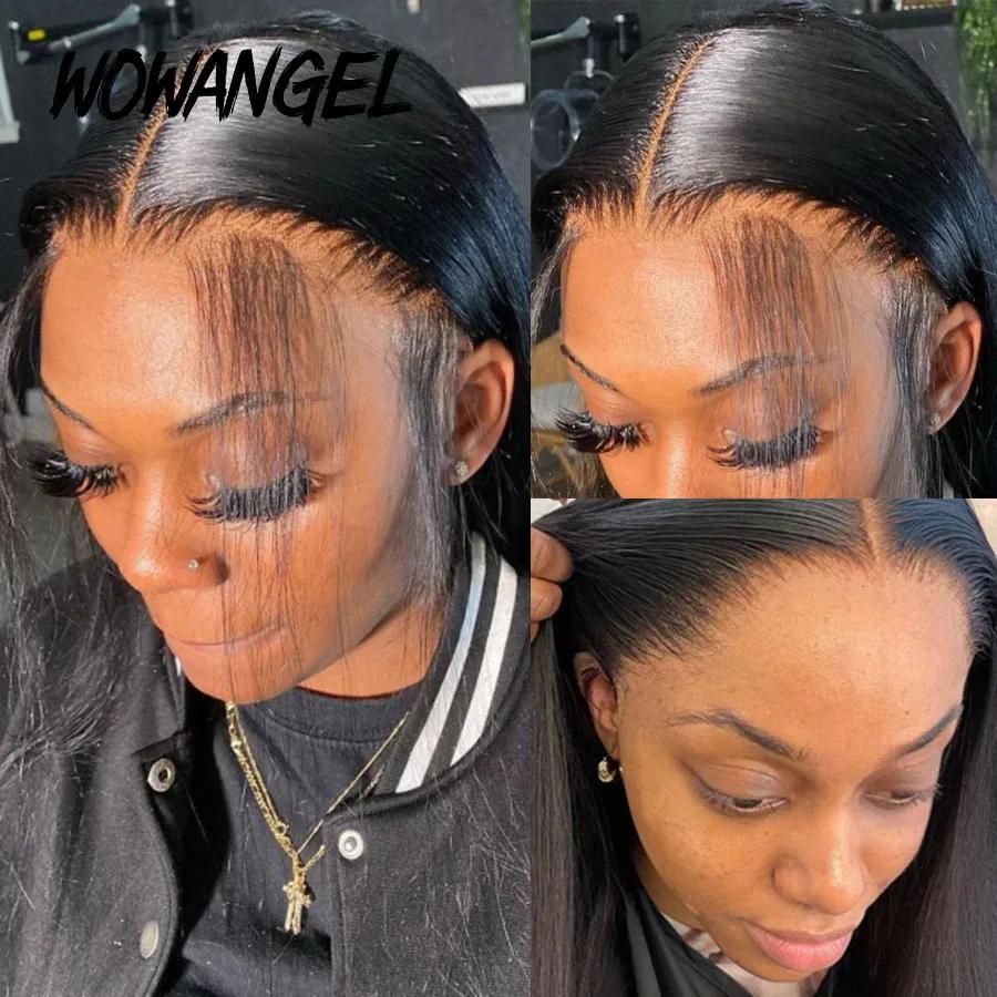Perruque Full Lace Front Wig naturelle lisse, cheveux humains, 13x6, 250%, 34 pouces, pre-plucked, p