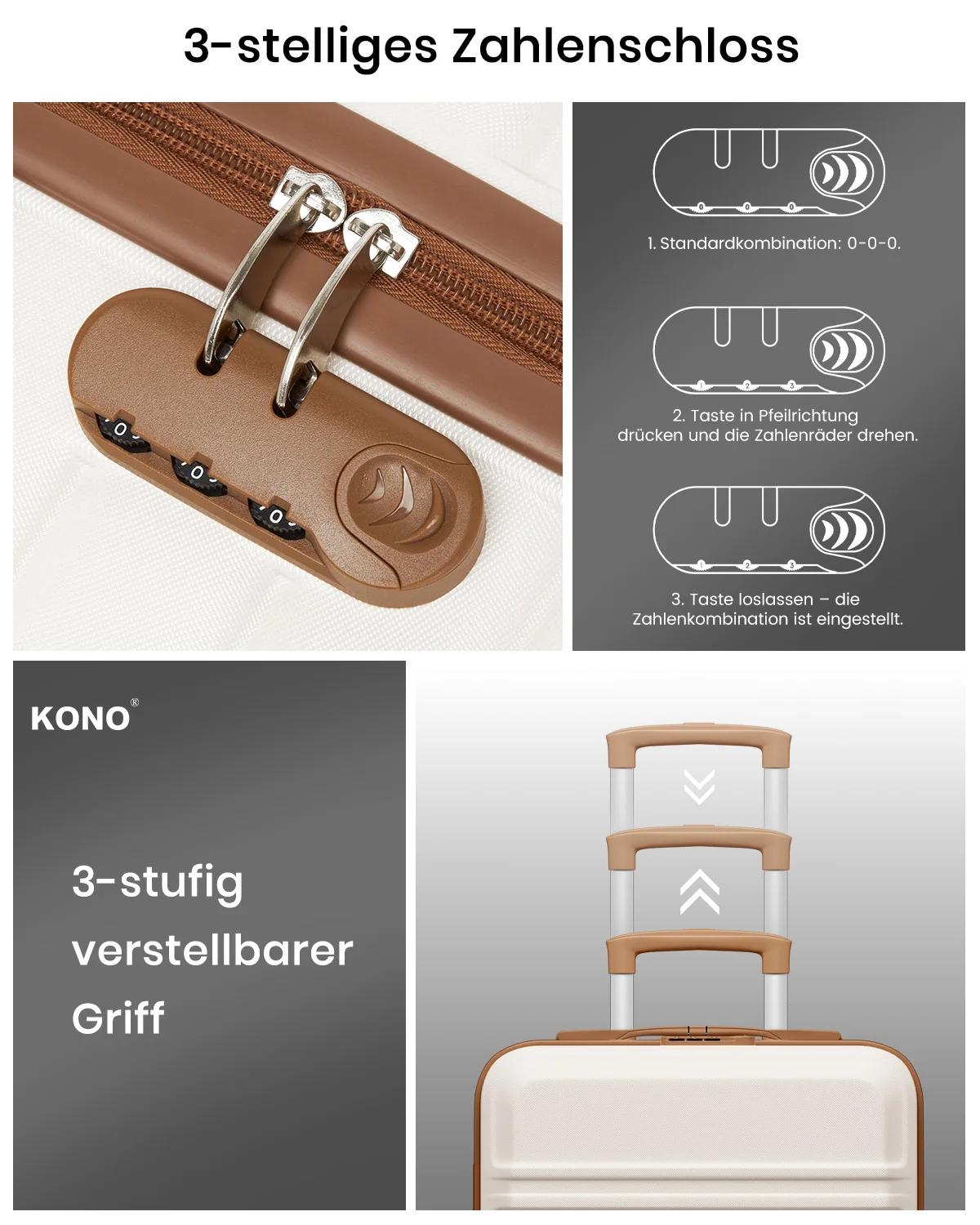 Valise trolley KONO ABS + PC 4 roues jumelles avec serrure TSA (2/4/6 pièces) – Coque rigide légère