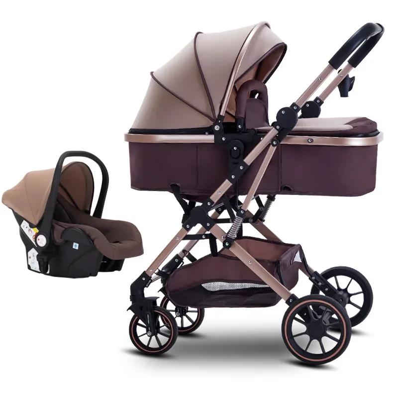 Poussette bébé 3 en 1 à grande vue avec siège auto pliable