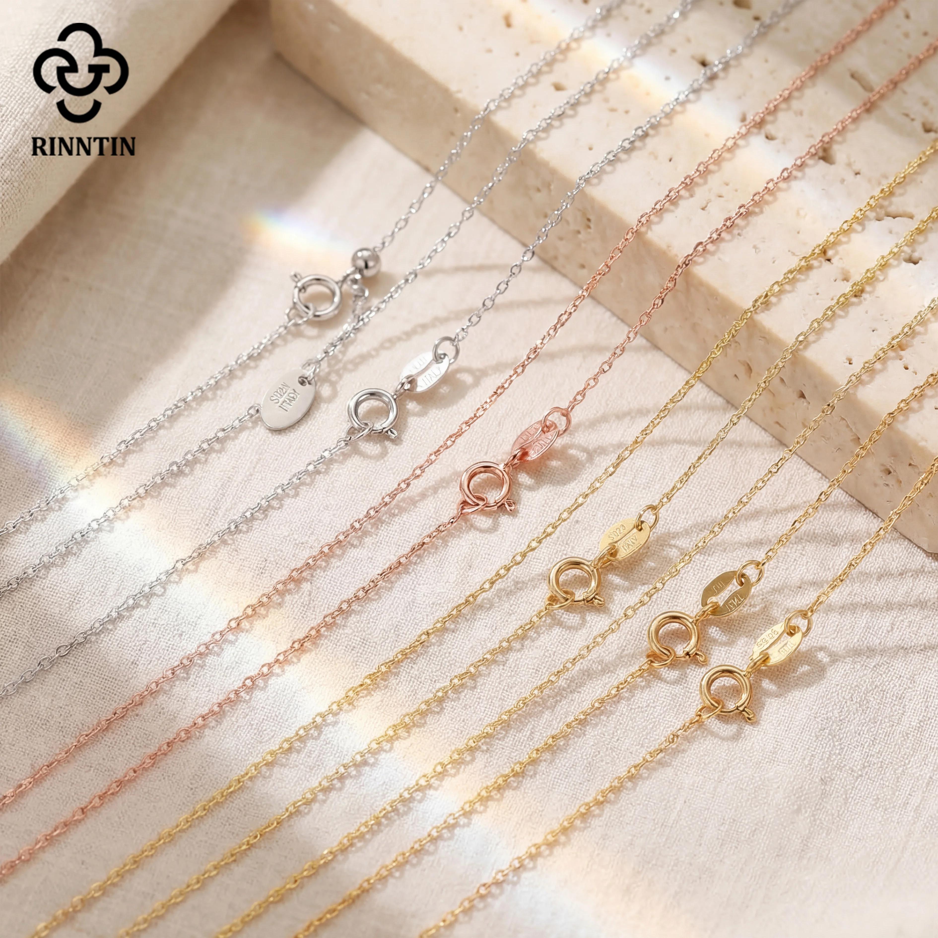 Rinntin 18K or 925 en argent Sterling mode câble lien chaînes collier pour femmes mince cou chaîne accessoires bijoux SC