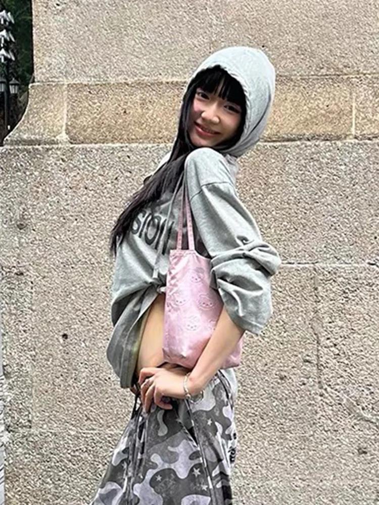 Tonngirls Y2k Vintage T-shirt femmes décontracté ample imprimé graphique hauts à capuche japonais années 2000 Grunge hau