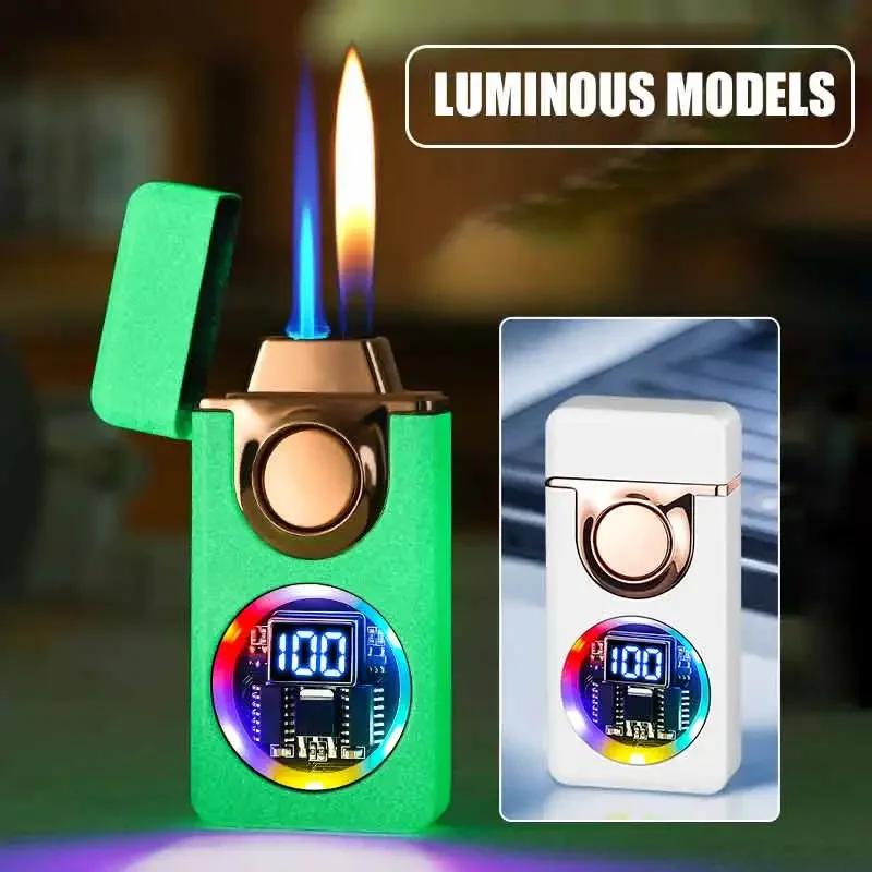 Briquet métallique à commande vocale – 4 Modes d'allumage par Induction, gonflable, résistant au vent/à la marée, allumeur à double flamme Rechargeable par USB