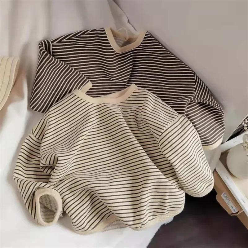Lawadka coton vêtements pour enfants à manches longues T-shirts rayé bébé garçon hauts pour filles décontracté