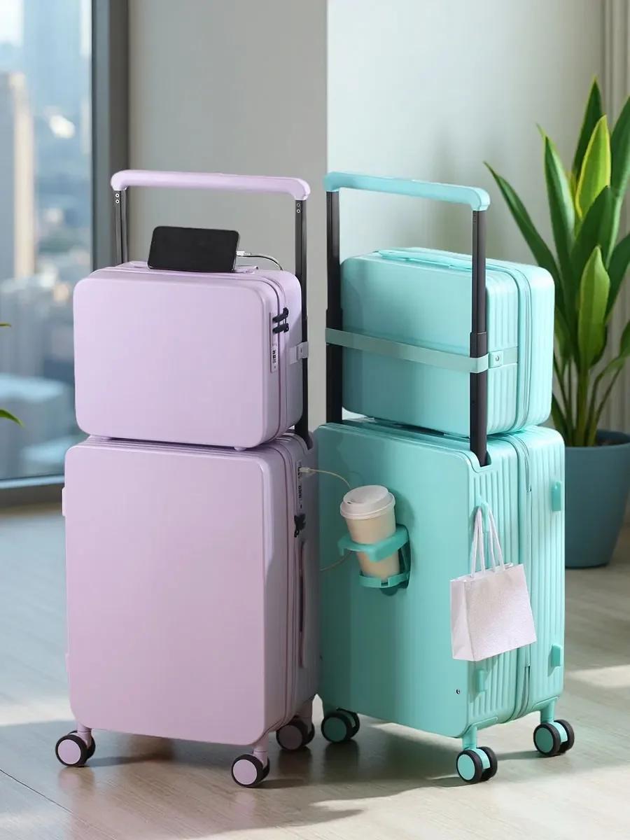 Ensemble de bagages 20+14"24+14" avec USB et porte-gobelet TSA Lock 360 ° Roues crochet de pied