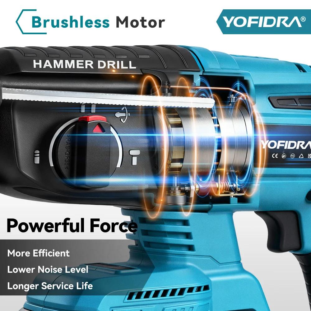 YOFIDRA 26MM perceuse à percussion électrique sans brosse multifonctionnelle rotative sans fil outils électriques rechar