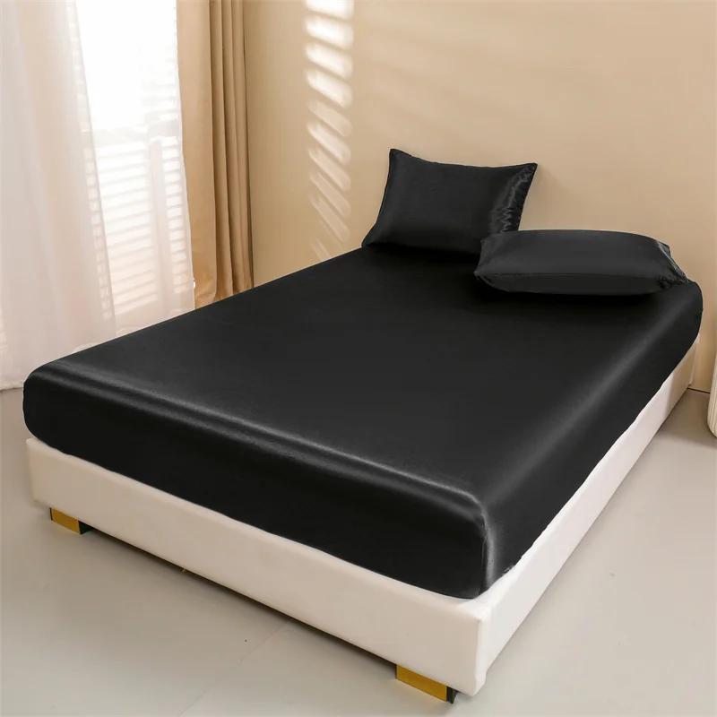 Draps de lit en satin, ensemble de draps queen size, ensemble de literie soyeux 4 pièces, 1 drap-housse à poche profonde + 1 drap plat + 2 taies d'oreiller