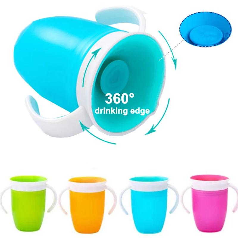 Tasse apprentissage bébé 360° rotation poignées double - Couvercle rabattable étanche silicone - Nourrissons