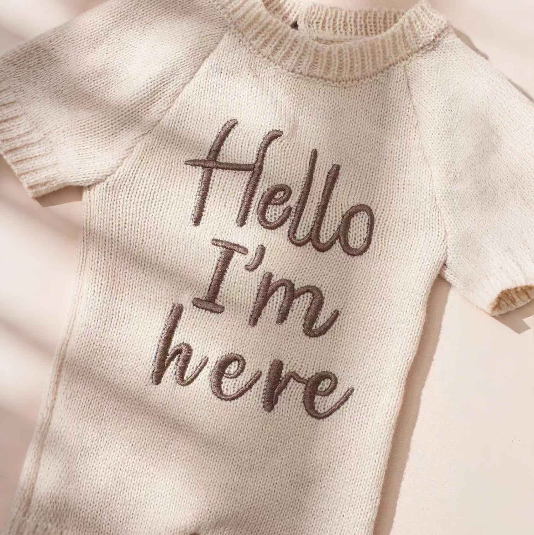 Combinaison bébé Ylsteed 'Bonjour' broderie tricot naissance - Tenue photo nouveau-né garçon fille pieds