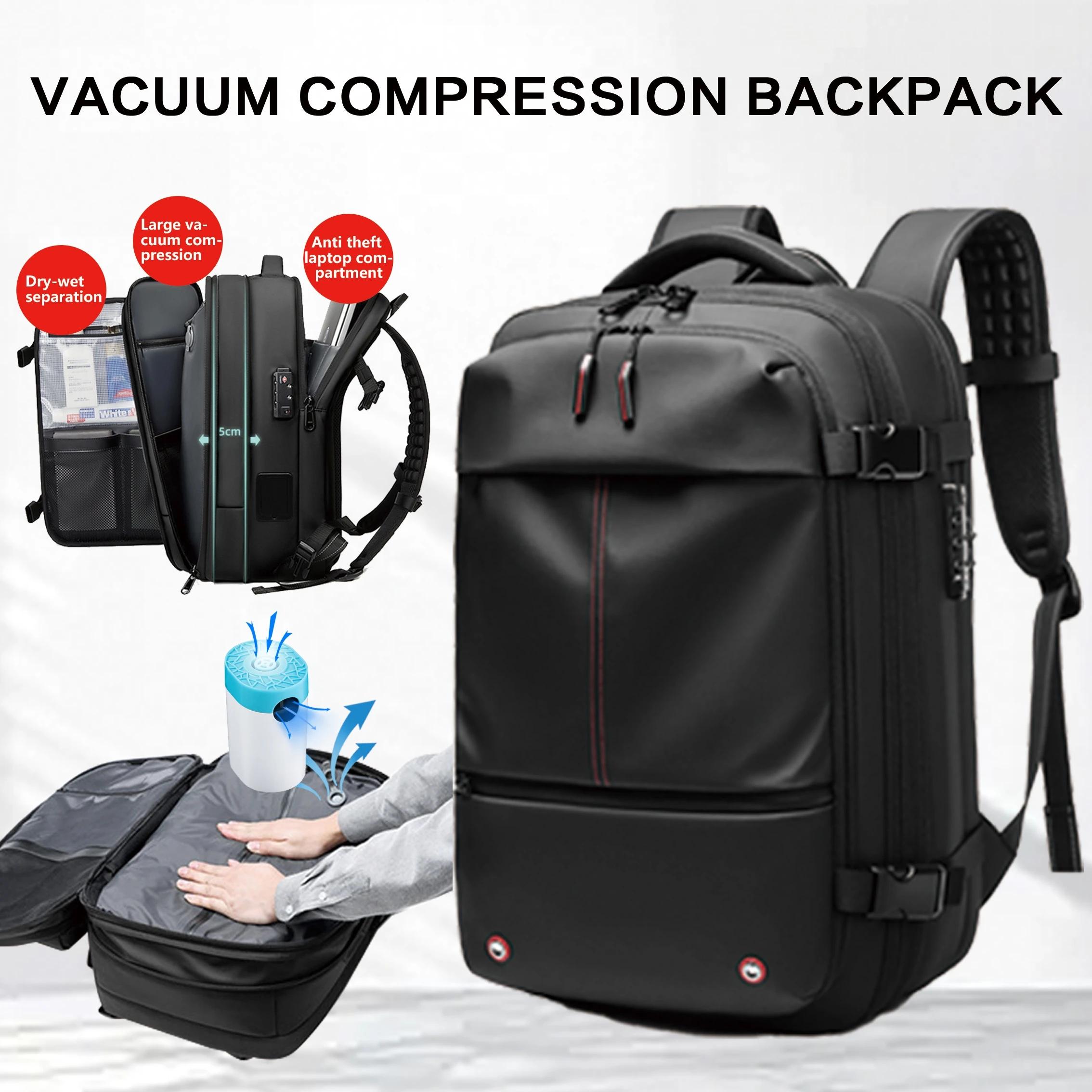 Sac à dos de voyage sous vide 60L extensible avec système de compression d'air et serrure TSA