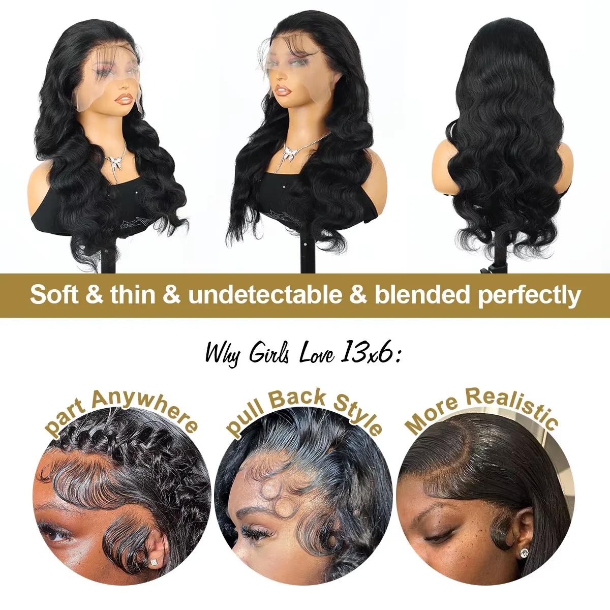 30 40 pouces vague de corps 13x6 Hd dentelle frontale perruque cheveux humains brésilien pré plumé