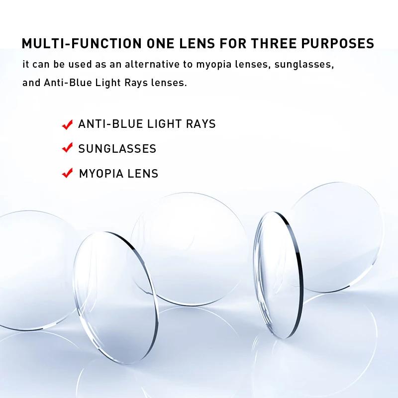 BLMUSA photochromique Anti lumière bleue série hypermétropie myopie lentille 1.56 1.61 1.67 1.74 Prescription CR-39 rési