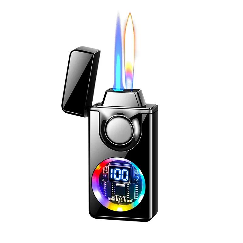 Briquet métallique à commande vocale – 4 Modes d'allumage par Induction, gonflable, résistant au vent/à la marée, allumeur à double flamme Rechargeable par USB