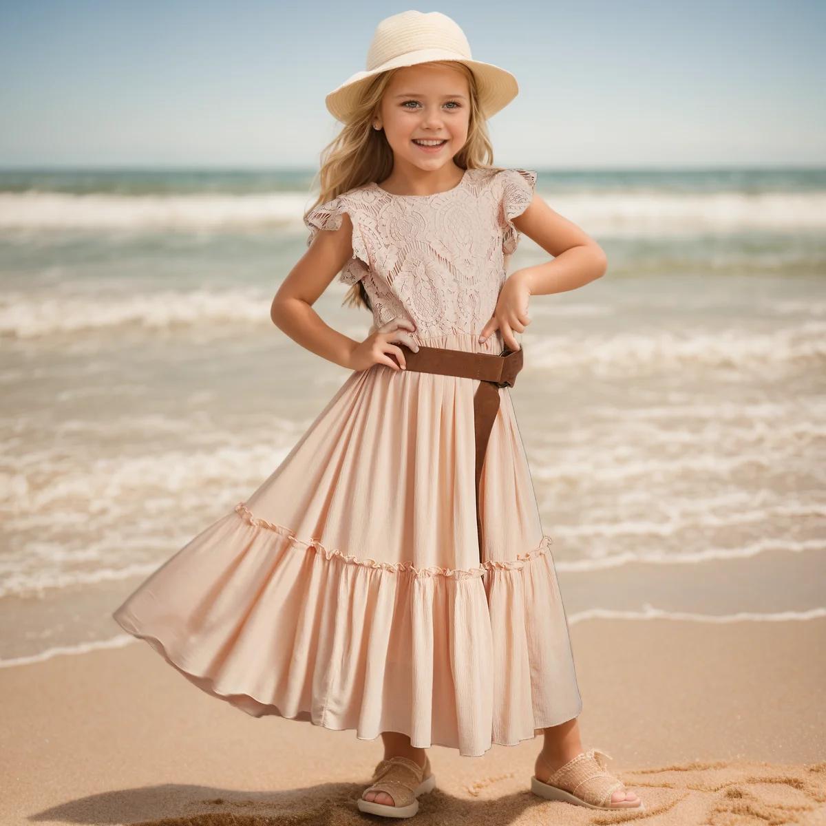 Robe de soirée dentelle bohême pour filles 3-14 ans