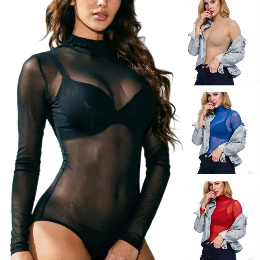 Body moulant noir à manches longues pour femmes