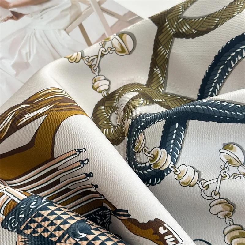 Foulard 100% Soie Motif Cheval, Bandanas Carrés, Châles à Bords Roulés, Accessoires de Vêtements, Décoration pour Cheveux, Sacs et Ceintures, Cadeau pour Mère