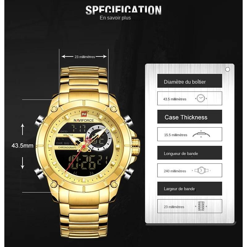NAVIFORCE 9163 montre-bracelet de Sport originale de luxe pour hommes Quartz acier étanche double affichage montres mili