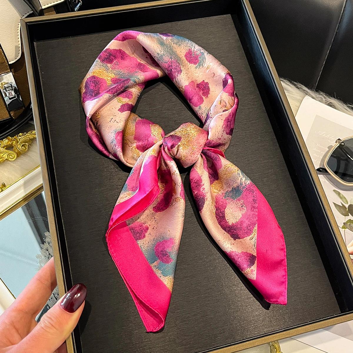 Écharpe en Soie pour Femme, Foulard Carré, Bandana, Hijab, Écharpe à Motifs Floraux, Châle, Bandeau pour Cheveux, Foulard de Luxe