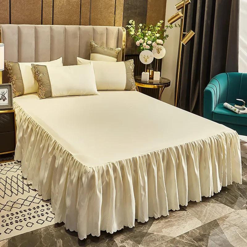 Jupe de lit antidérapante, couvre-matelas, drap de lit, couleur unie, jupe de lit à volants, 1 pièce, housse de lit pour chambre à coucher