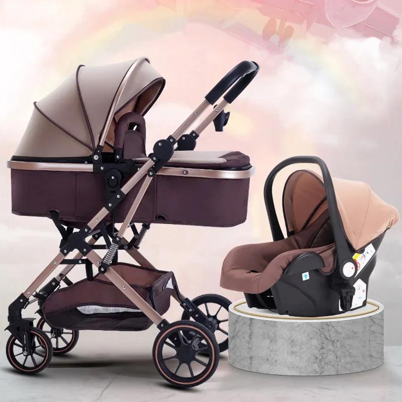 Poussette bébé 3 en 1 à grande vue avec siège auto pliable