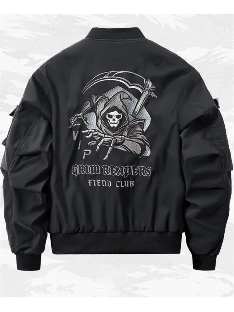 God of Death Bomber Jacket Poitrine Poche Techwear Hommes Punk Hip Hop Tactique Streetwear Noir Varsity Vestes Surdimens