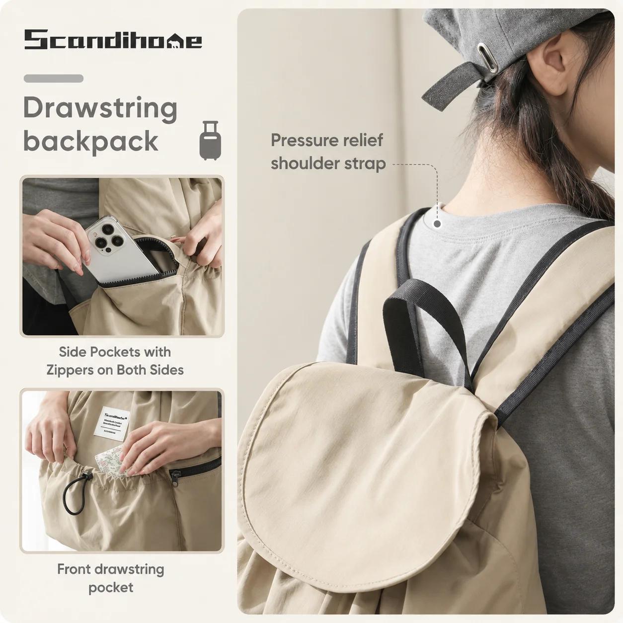 Grand sac à dos imperméable en nylon avec cordon de serrage pour hommes et femmes